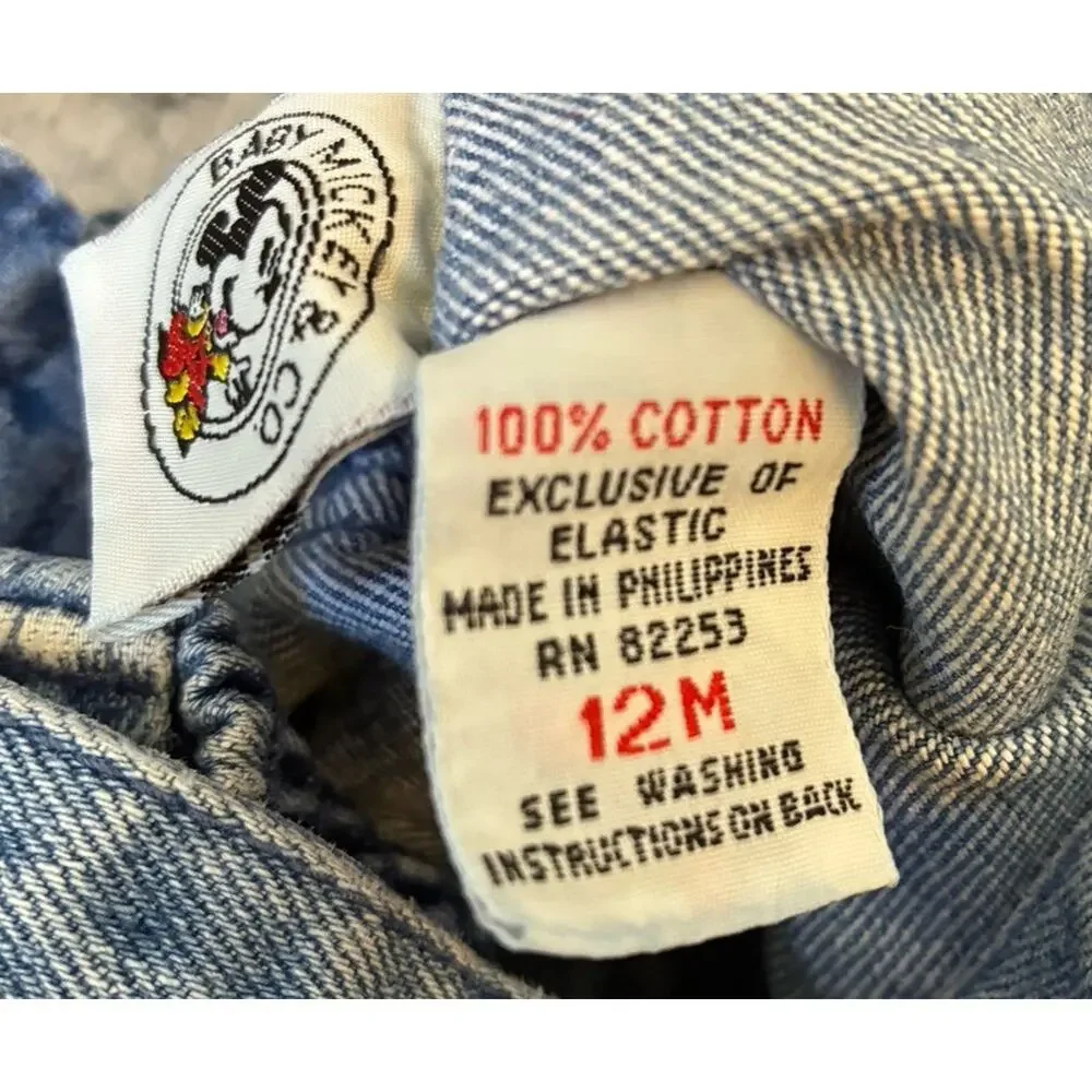Vintage 90s Baby Mickey & Co Disney Denim Overalls Character Cuff 12M